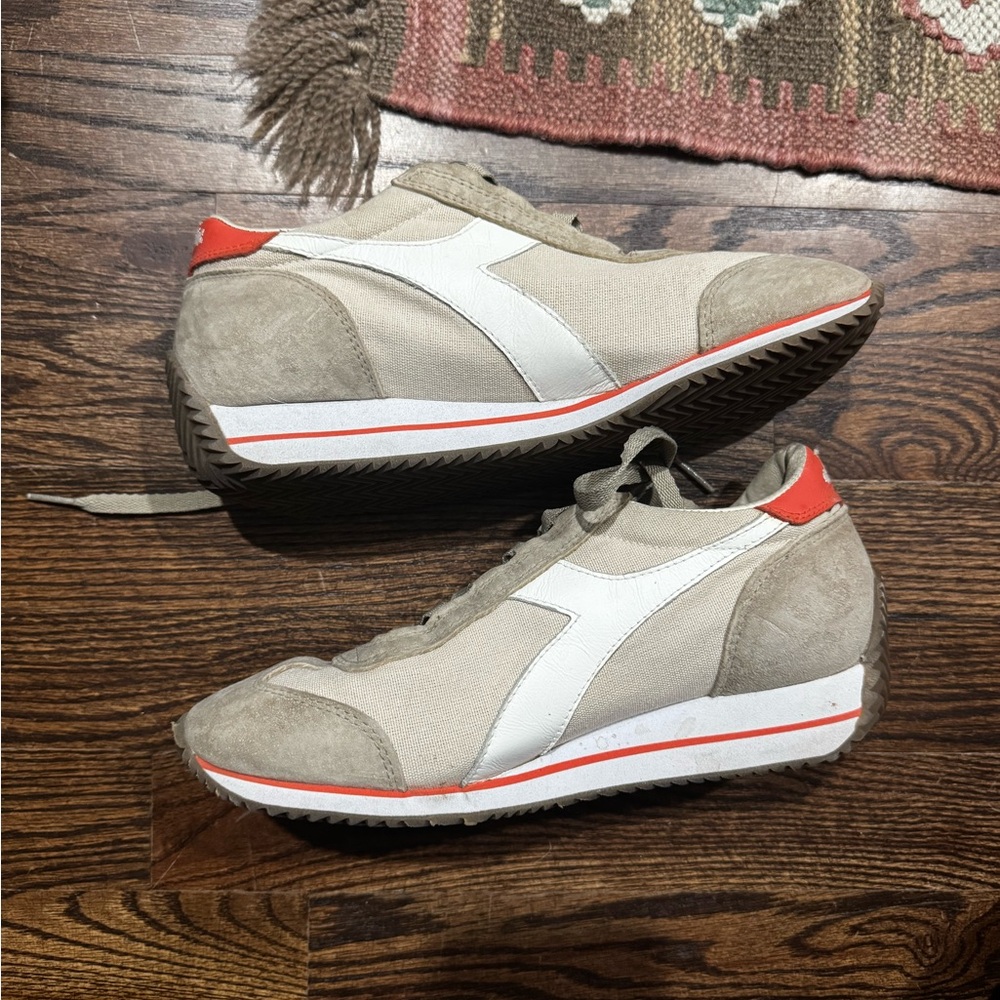 Diadora Heritage suede and leather sneakers with orange accents and slight wedge